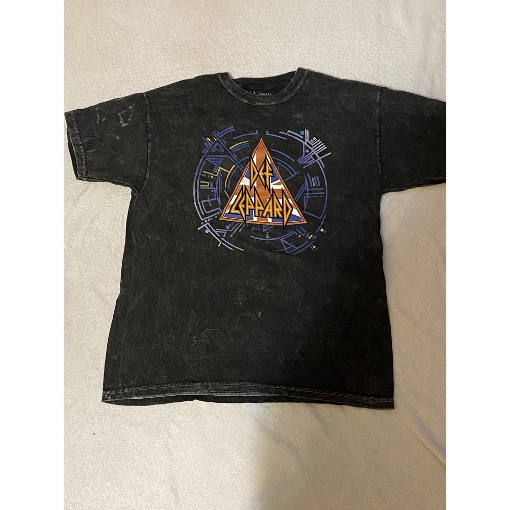 Def Leppard Stonewashed Graphic Tee Large Black Rock Band Music Merch Mens Shirt